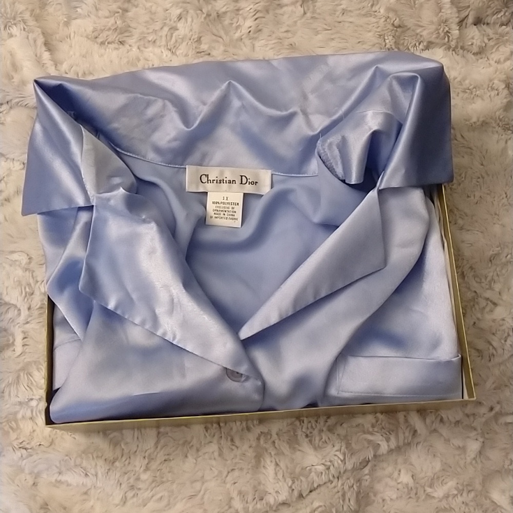 1980's Christian Dior Silky Baby Blue Sleep set